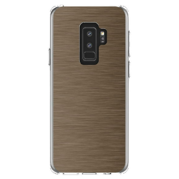 DistinctInk Clear Shockproof Hybrid Case for Samsung Galaxy S9  PLUS (6.2" Screen) - TPU Bumper, Acrylic Back, Tempered Glass Screen Protector - Brown Stainless Steel Image - Printed Stainless