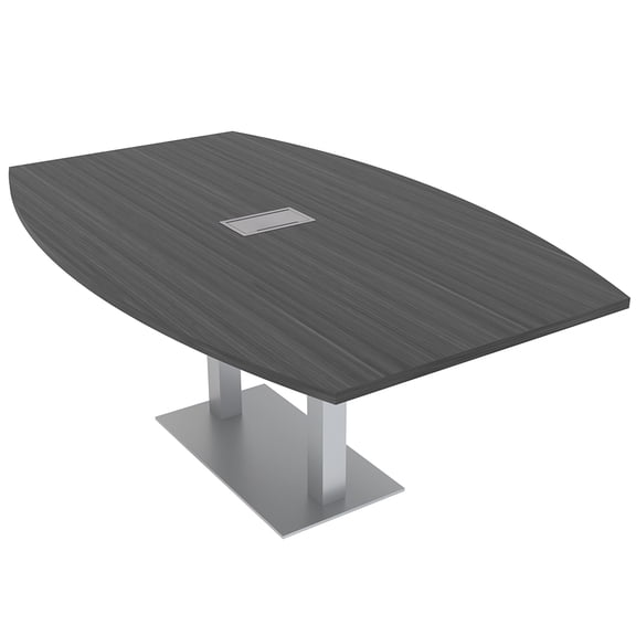 7Ft Boat Shaped Conference Table With Square Metal Base Power And Data