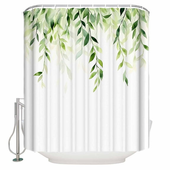 Extra Long Shower Curtain 72x96 Inch, Spring Green Leaves Shower Curtain Waterproof Bathroom Decor Summer Botanical Natural Vines Fabric Bath Curtain Set Accessories with Hooks