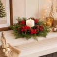 thumbnail image 6 of Aurorax Christmas Candle Ring Wreath,Christmas Candle Holders with Pines Branches Red Berries Rustic 14" Christmas Decorations Indoor for Table Centerpiece, 6 of 7