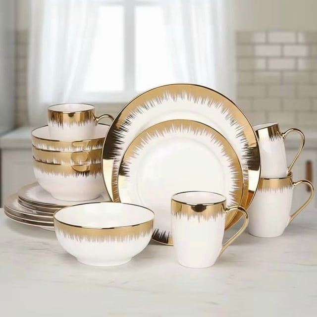 Vajilla Blanca Con Dorado Vascella Para 4 Personas 16pz
