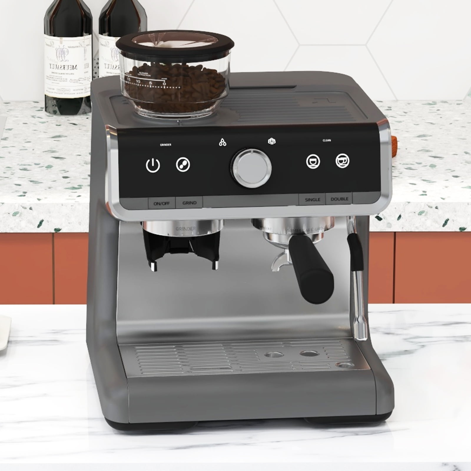 2-in-1 Espresso Machine & Grinder - 20 Bar with Steam Wand & Large Tank