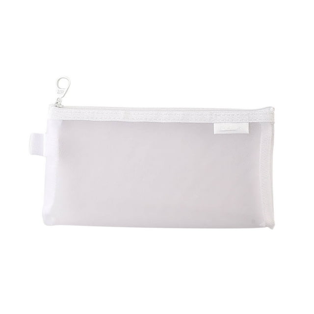 White Transparent Mesh Pencil Bag Large Capacity Zipper Storage Bag For Student Exam Supplies Portable Stationery Bag Pencil Case Frosted Material Rounded Corners