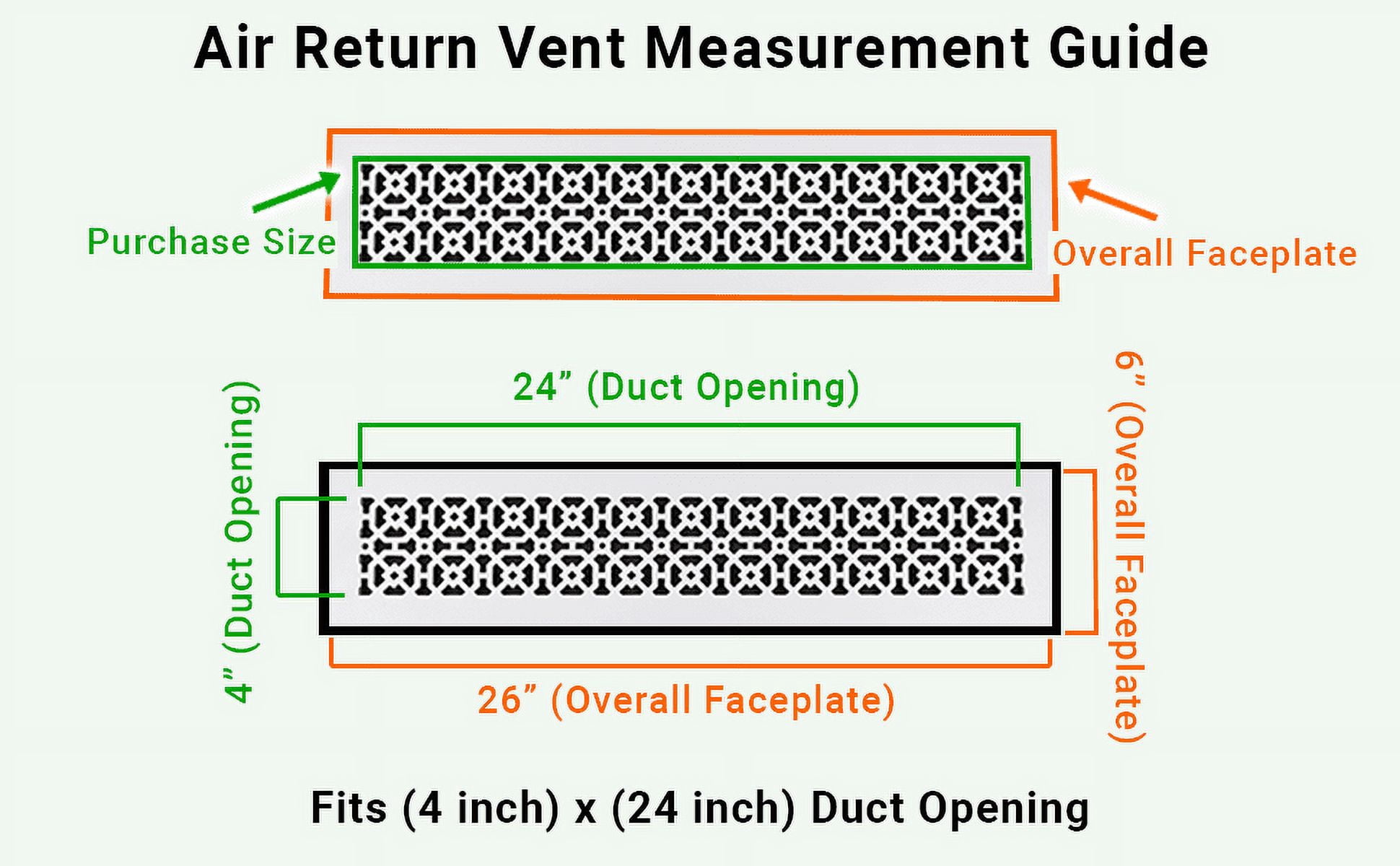 Achtek Air Return 4"x24" (Overall Size 6"x26") | Cast Aluminum Air Grille | HVAC Duct Cover for Home Ventilation