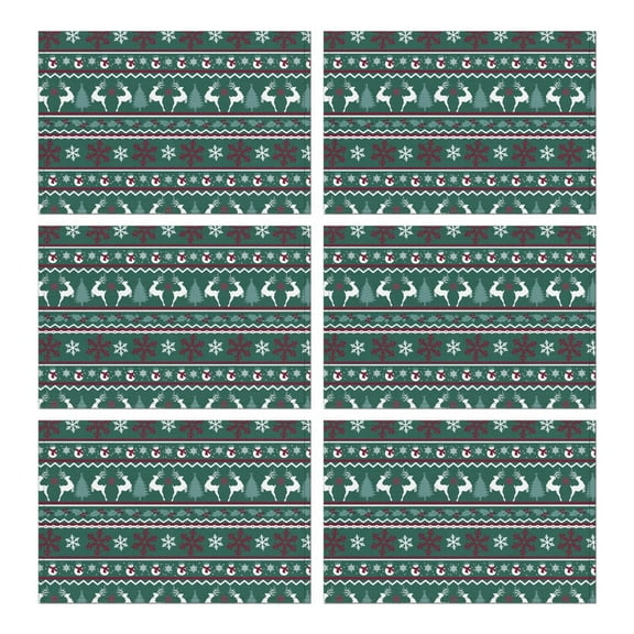 Festive Placemats Set of 6, 12x17 Inch Christmas Watercolor Design - Wipeable Vinyl Mats for Dining Table Holiday Season Family Dinner