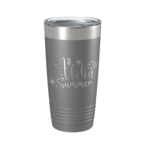 Aloha Summer Tumbler Travel Mug Insulated Laser Engraved Coffee Cup 20 oz Dark Gray