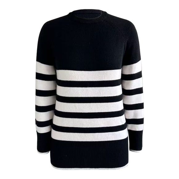 Suéter George para Mujer, Rayado, Cuello Redondo Negro Talla G