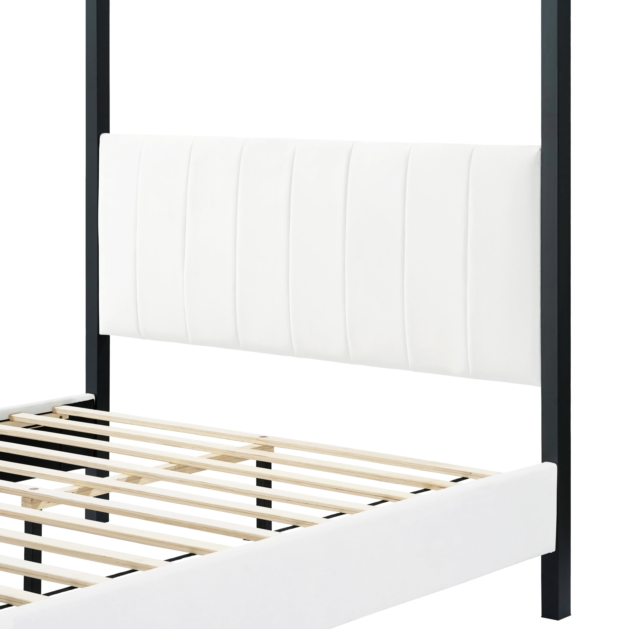 Christopher Knight Home Queen Canopy Bed, Metal Frame with Upholstered Headboard & Footboard, White+Black
