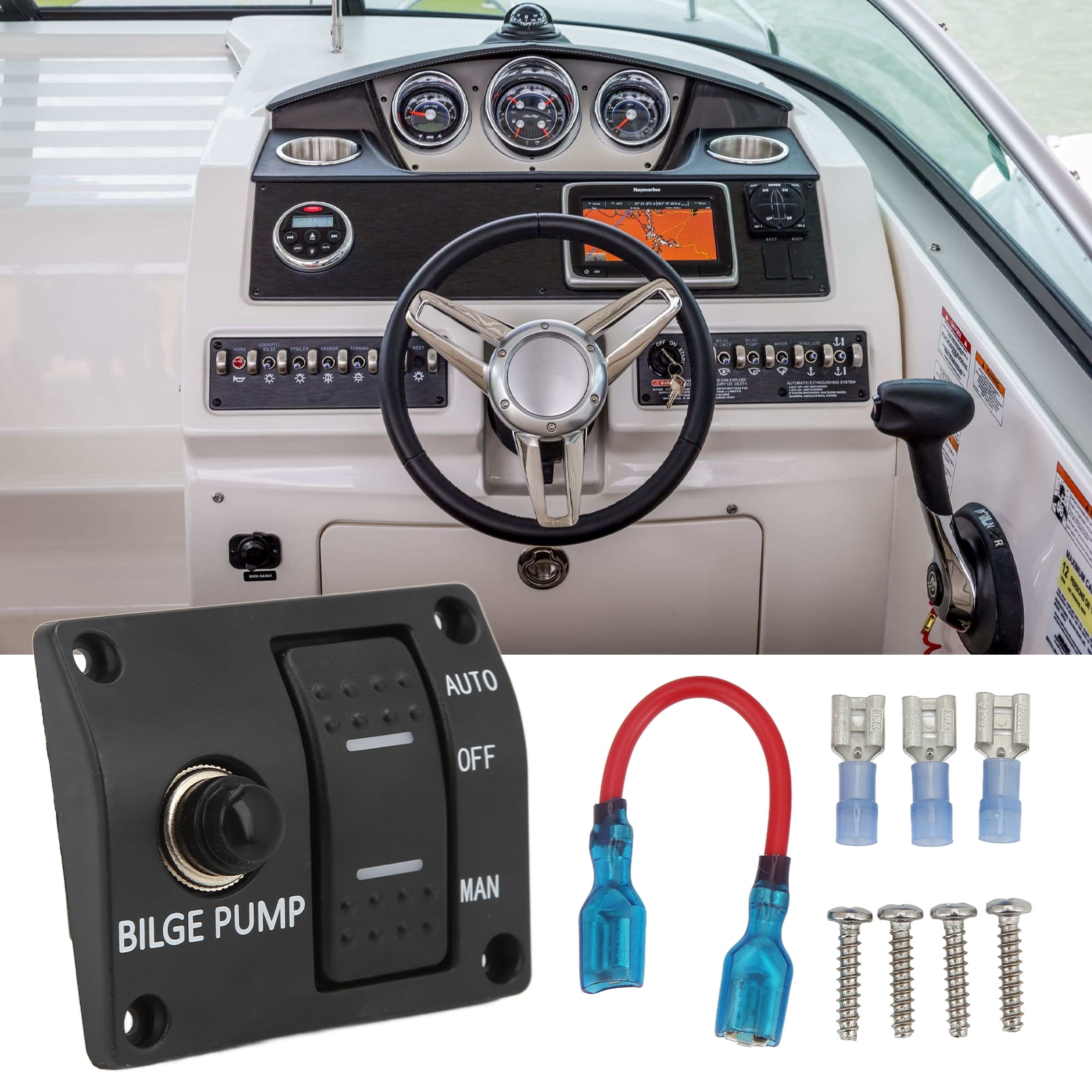 Domqga 3 Way Bilge Pump Switch Panel 12V 24V Built In 15A Circuit