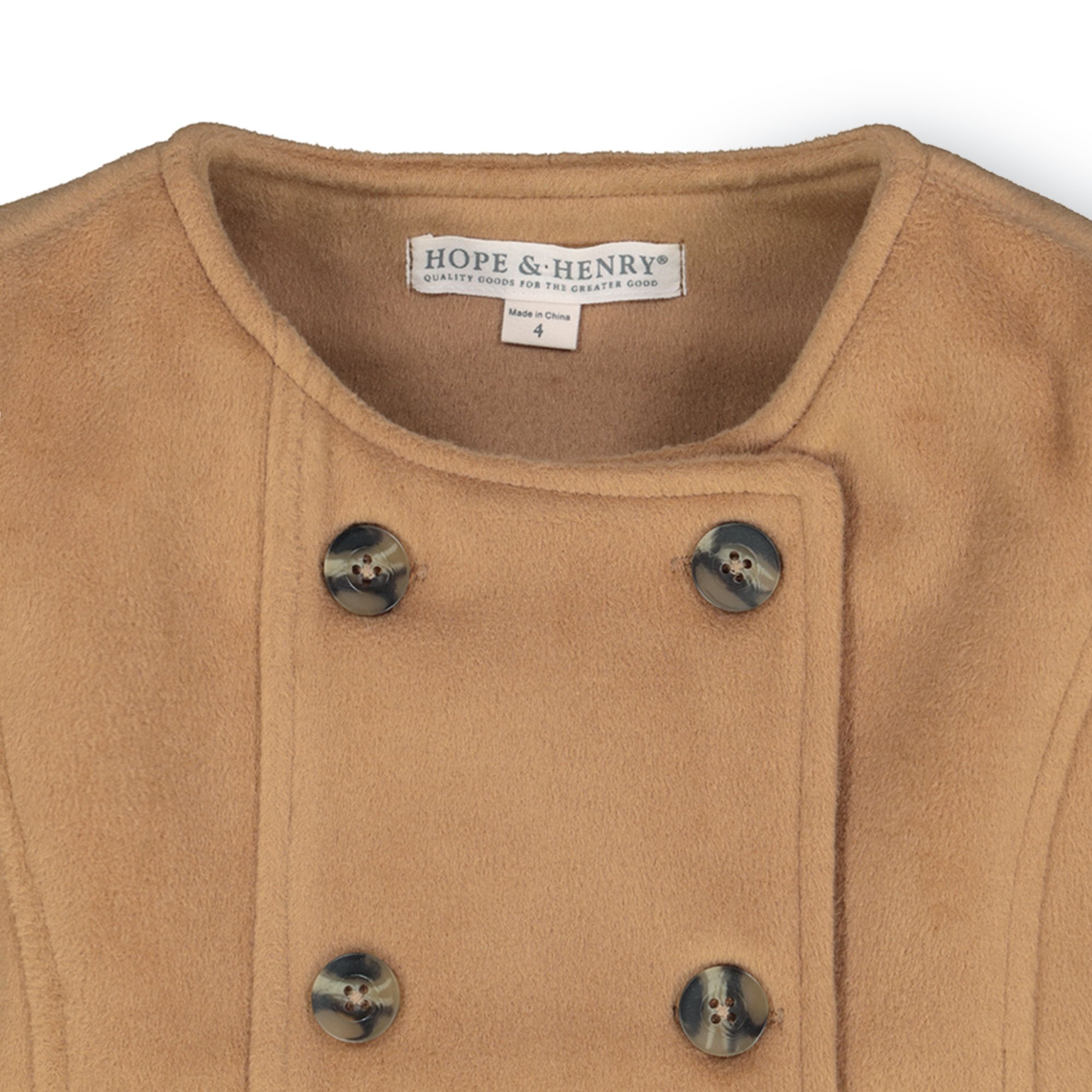Hope & Henry Girls' Dressy Double Breasted Collarless Coat - image 2 of 3