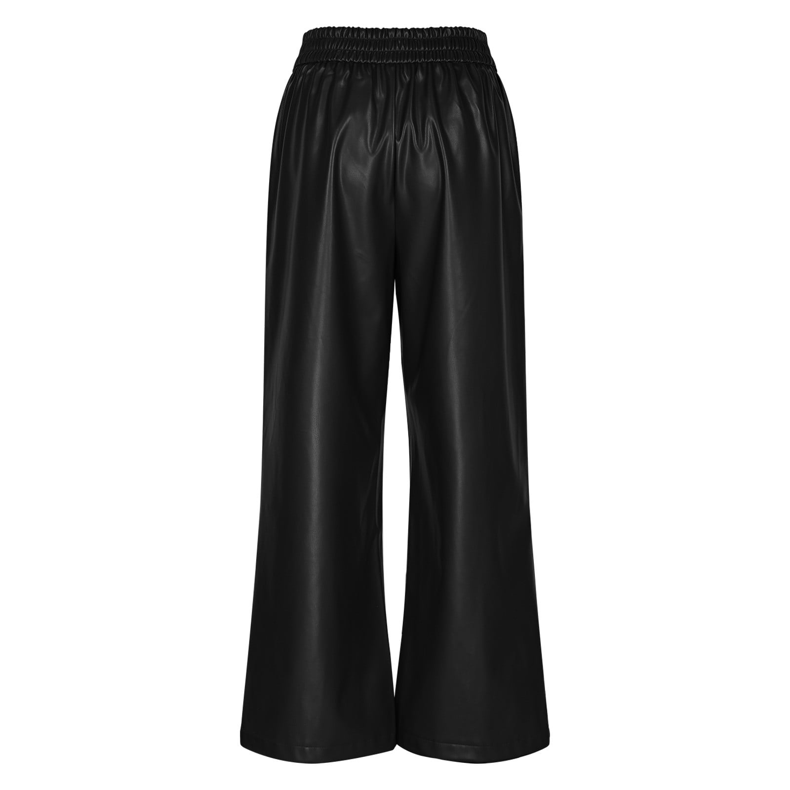 JGGSPWM High-Waist Wide Leg Pants with Belt for Women Sleek Faux Leather Trousers Black 2XL
