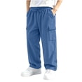 thumbnail image 4 of Spazoro Boys Corduroy Cargo Pants with Multi‑Pockets, Straight Leg Drawstring Elastic Waist Solid Color Loose Fit Casual Trousers for Daily Street Blue Size 4-5T, 4 of 7