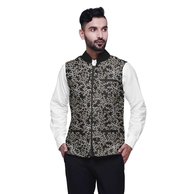 Atasi Fruits Casual Jacket For Men Printed Nehru Jacket Mens Wedding Indian Waistcoat Mandarin Blazer-XX-Large