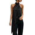 thumbnail image 2 of Karymi Summer Tops Halter Neck Asymmetric Tank Top, Twist Sleeveless Floral Lace Trim Irregular Long Hem Loose Flowy Camisole, Satin Layering Blouse T Shirts for Women, 2 of 7