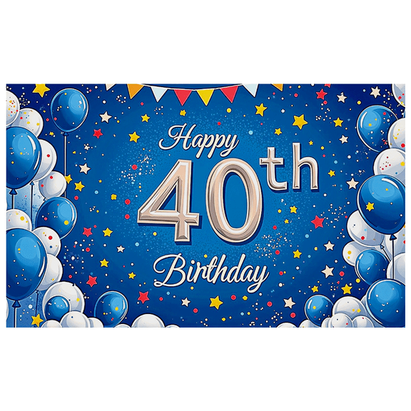 Blue Background Birthday Banner with Balloons Stars 40th Happy Birthday Backdrop Party Supplies Photography Props Decors for Photo Booth Celebrations Event Decorations