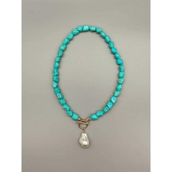 QQTDFG 1pc Vintage OT Buckle Faux Pearl Pendant Turquoise Beaded Necklace For Women For-default