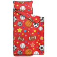 thumbnail image 2 of Football and Basketball Red Pattern Teens Toddler Nap Mat with Pillow, Sleeping Mat Bag for Preschool Daycare 59"x22", 2 of 6
