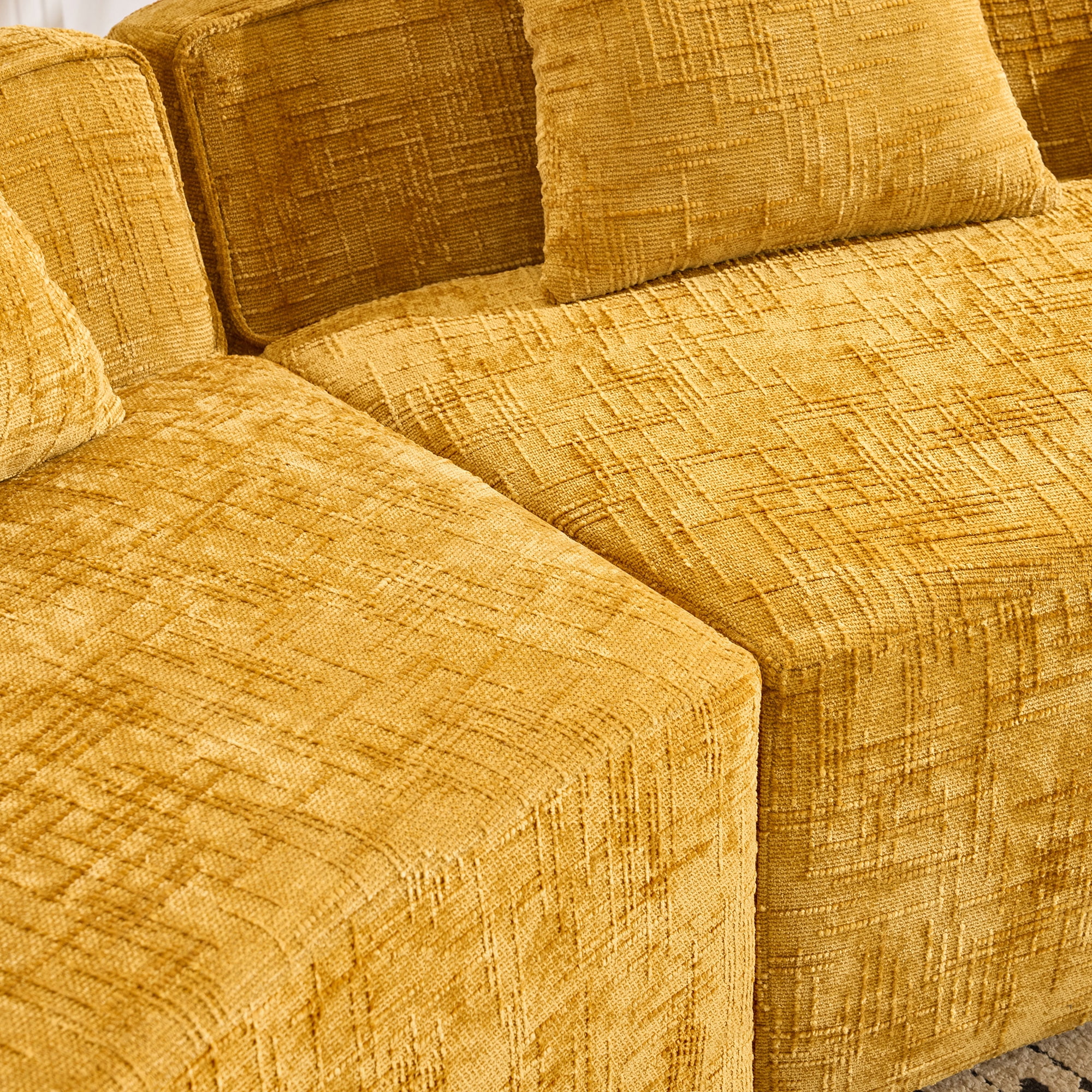 Curved Sofa, Yellow Compressed Chenille Sectional with Soft Fabric and Foam Spring Support, Modern 109-Inch Multi-Seater for Apartment Living Room