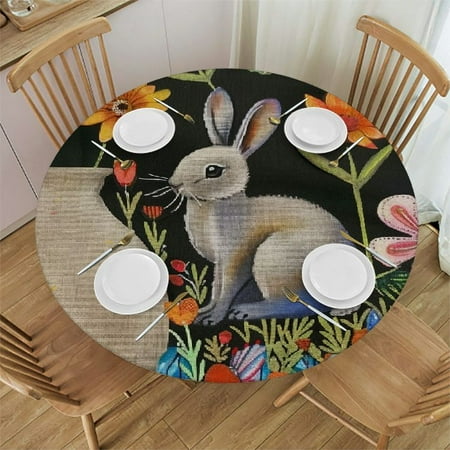 

Palnkart Rabbits Flowers Butterfly Round Table Cover Stain Resistant Washable Indoor Outdoor Tablecloth Kitchen Dining Wedding Parties 100% Polyester Fiber 46-50