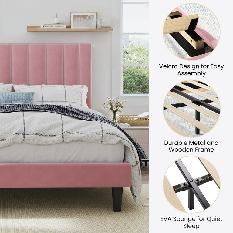 SHA CERLIN Upholstered King Size Platform Bed Frame with