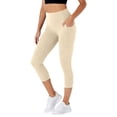 thumbnail image 5 of Lumtrix High Waisted Capri Leggings for Women Tummy Control Soft Yoga Pants Gym Workout Running Leggings with Pockets Beige L, 5 of 6