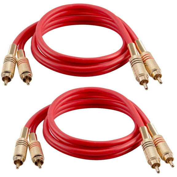 Seismic Audio 2 Pack of 3 Foot 2-RCA Male to 2-RCA Male Audio Patch Cables - Red and Red Red and Red - SAPRCA3-RD-RD