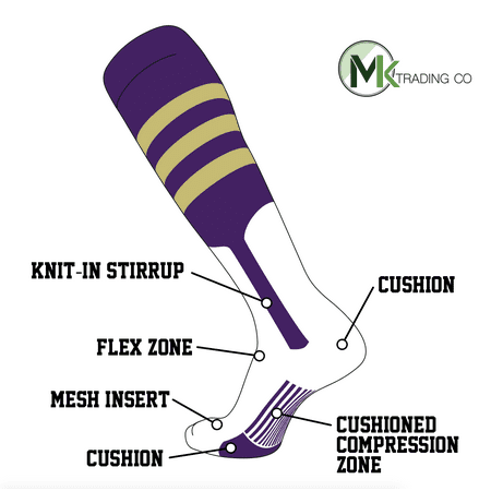 TCK Elite Baseball Knee High Stirrup Socks (B, 9in) Purple, Vegas Gold (Best Stirrups For Bad Knees)