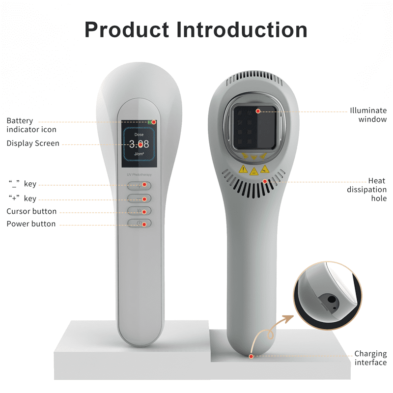 UV Light Therapy Handheld Phototherapy Light Lamp with Timer