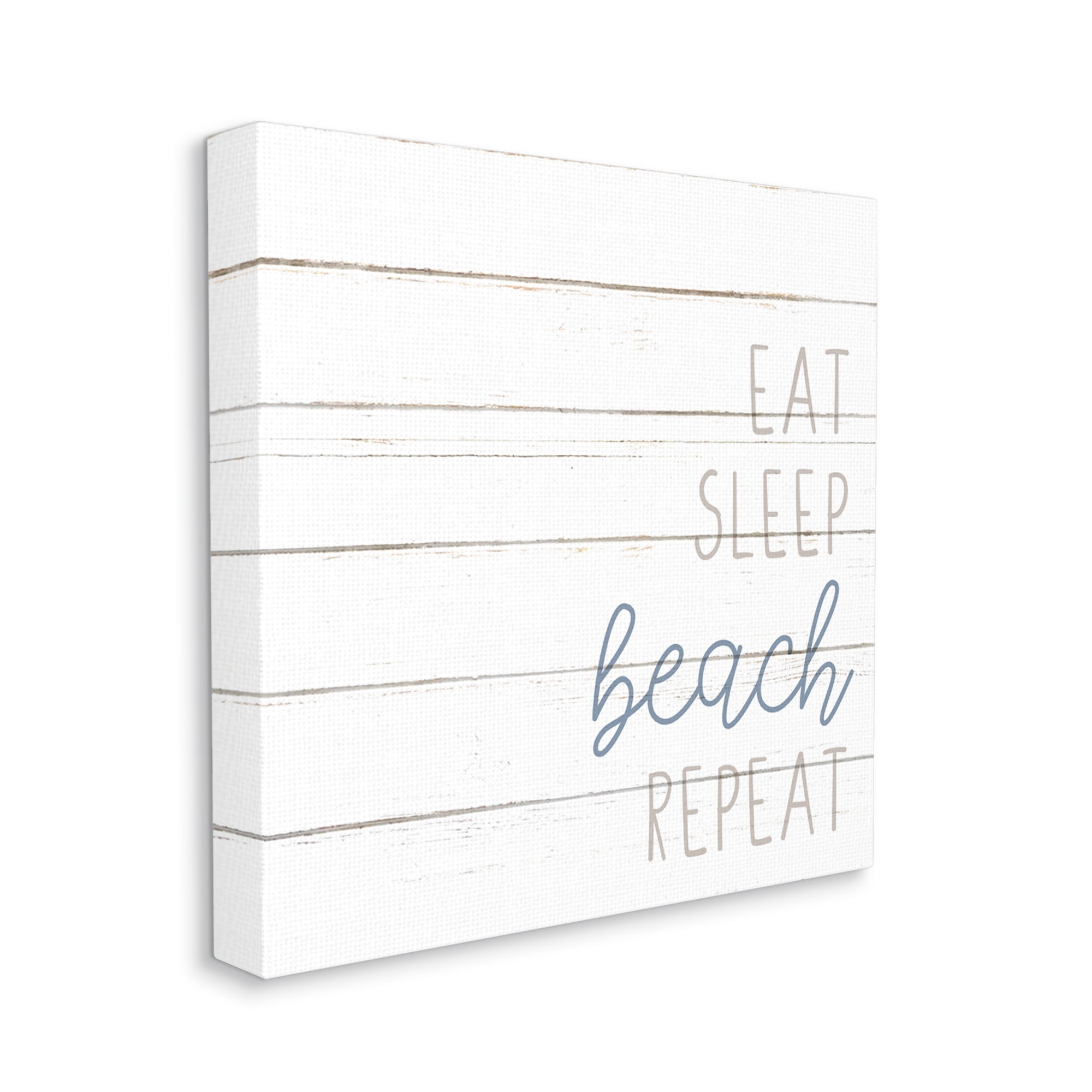 Stupell Industries Eat Sleep Beach Repeat Phrase White Planked Pattern, 17 x 17, Design by Kim Allen