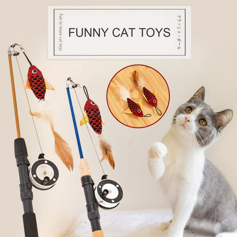 Cat Accessories Interactive Cat Feather Toys Funny Cat Stick Toy Pet  Telescopic Fish-shaped Fishing Rod Retractable Cat Wand Toy for Indoor Cats