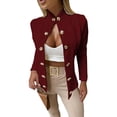 thumbnail image 5 of Women Suit Coat Stand Collar Long Sleeve Double Breasted Suit Jacket Solid Color Slim Fit Business Casual Outwear, 5 of 8