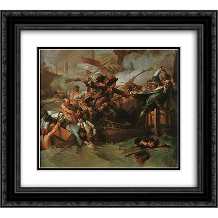 - Benjamin West 2x Matted 24x20 Black Ornate Framed Art Print 'The Battle of La Hogue, Destruction of the French fleet, May 22, 1692 (detail)'