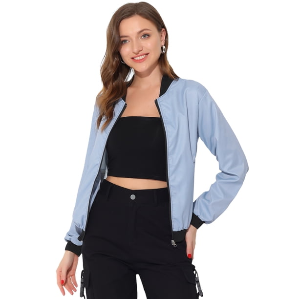 Chaqueta bomber Allegra K rompevientos con cremallera Gris XL para mujer