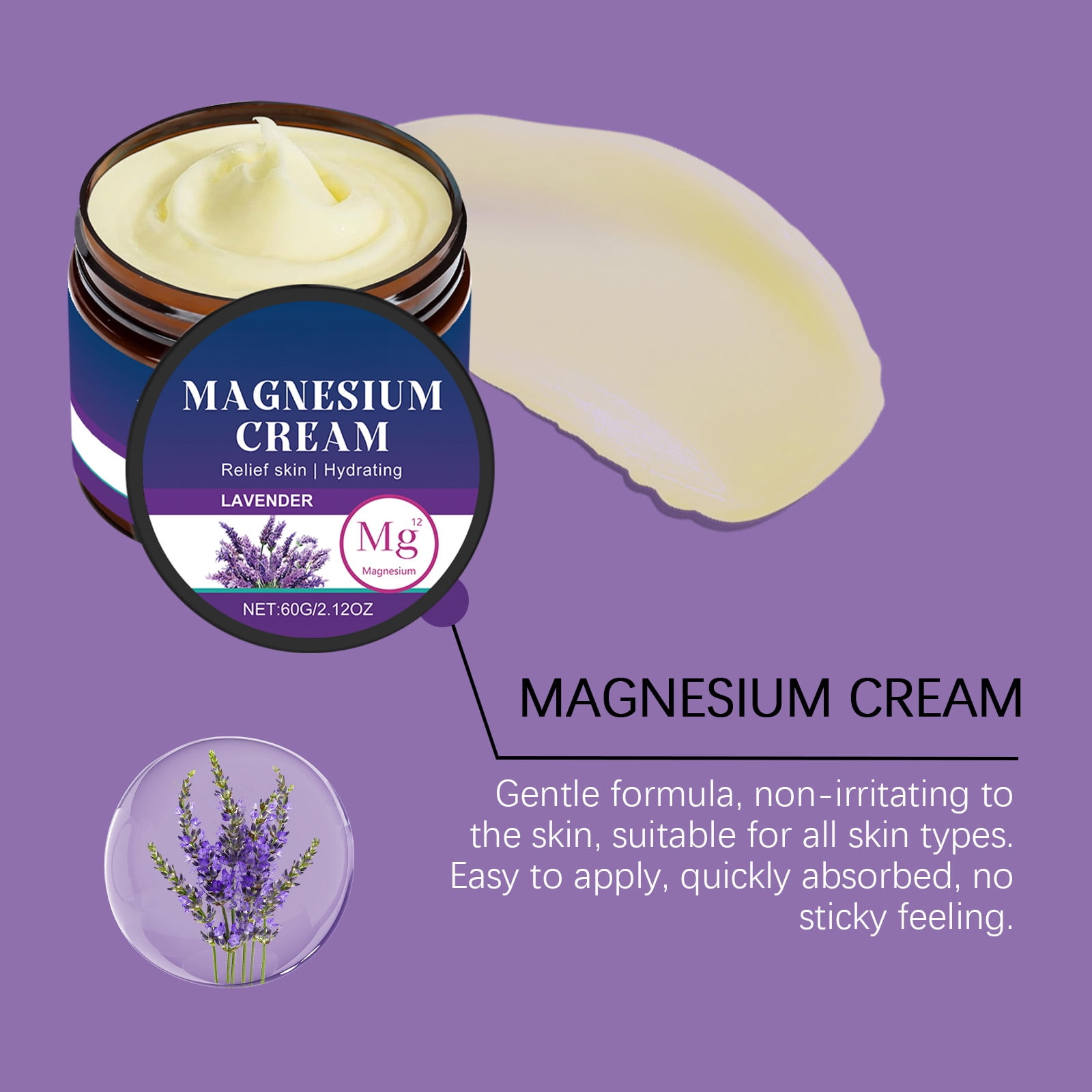 Alvantor Magnesium Body Cream with Lavender and Coconut Oil, 2.12oz