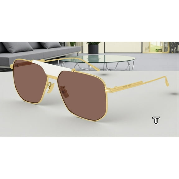 BOTTEGA VENETA BV1036S 006 Pilot Gold Shiny Brown 60 mm Men's Sunglasses