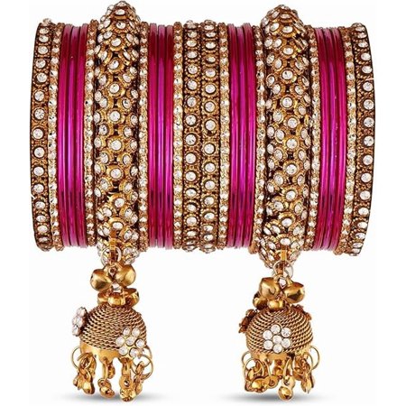 Traditional Indian Bangle Set for Women – Handmade Ethnic Metal Bangles with Filigree Design | Gold Plated Rhinestone Bridal Jewelry | Wedding & Festival Accessories