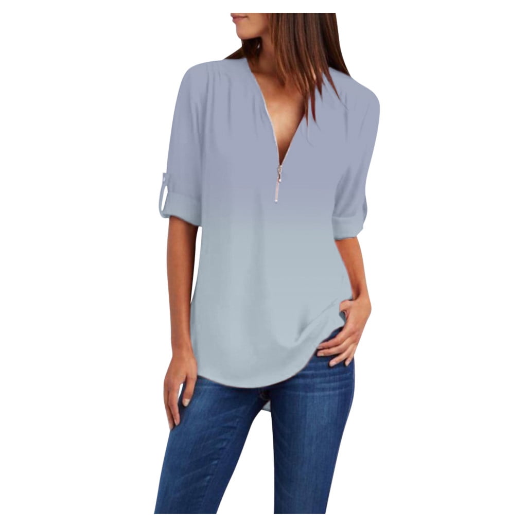 Ruimatai Tops Clearance Women's Plus Size Chiffon V Neck Long Sleeve Shirt Tops Blouse - Walmart.com