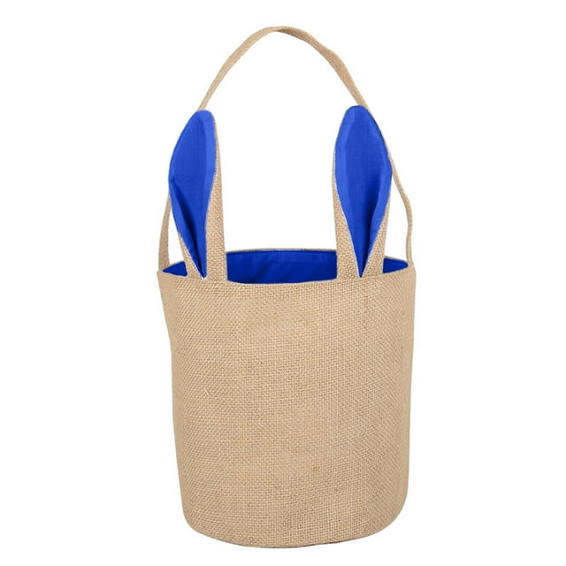 DJN Clearance Sale Home Textile Storage Jute Composite Round Bottom Portable Rabbit Easter Basket Portable Cloth Bag Rabbit Bag Cylinder Gift Tote Bag polyester Blue One Size