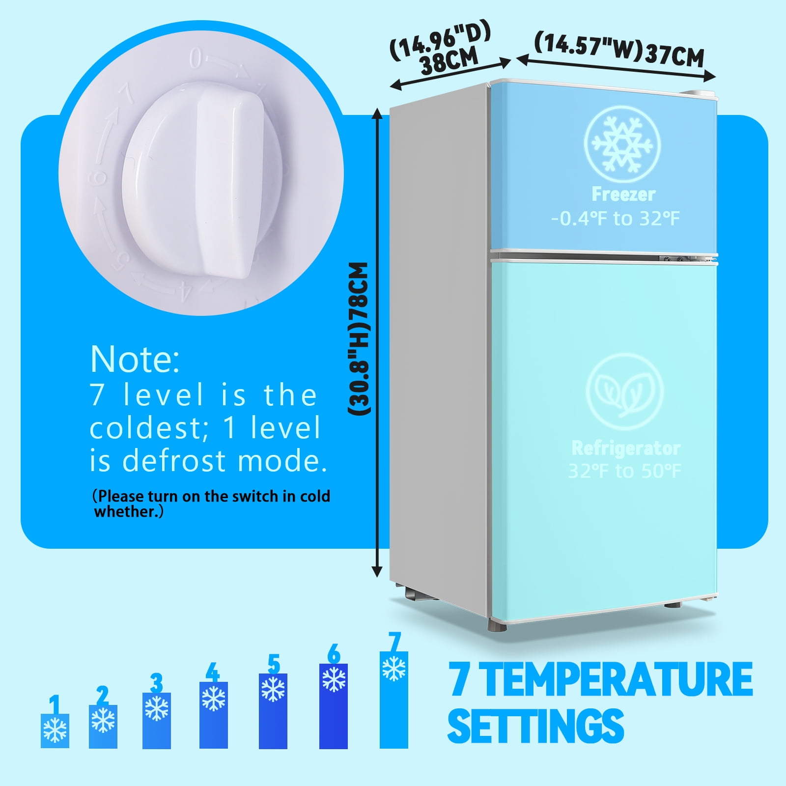 TACOOL Small Refrigerator with Freezer Mini Fridge with Removable Shelves for Bedroom 2.65Cu.Ft, 15"D x 15"W x 31"H White