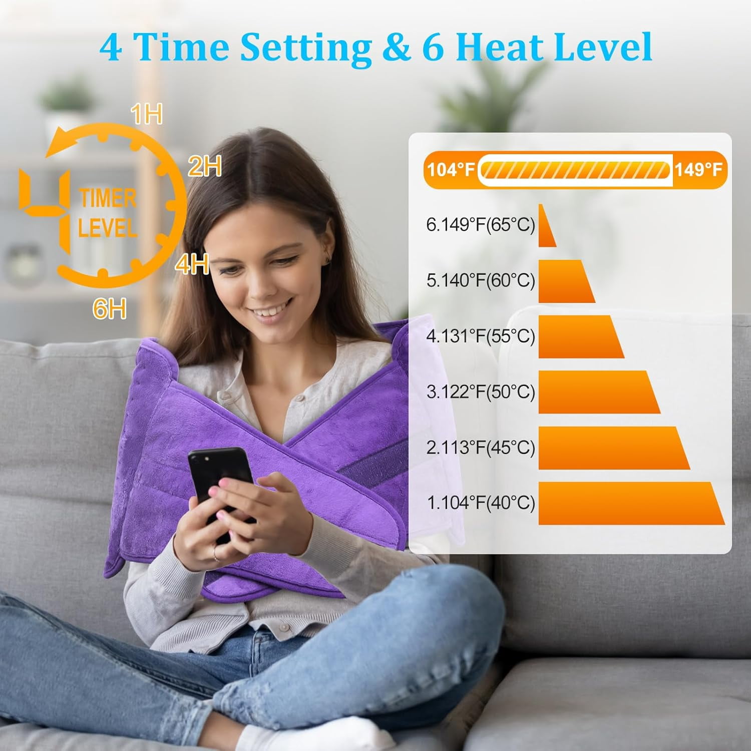 COCOBELA Heating Pad Back Pain Relief Electric Heating Pad for Period Cramps Lower Back Neck Shoulders Pain Relief 5-Hour Auto off 12x24 Heated Blankets + 20" Belt 3 Timer 5 Heat Level Wrap (Purple)