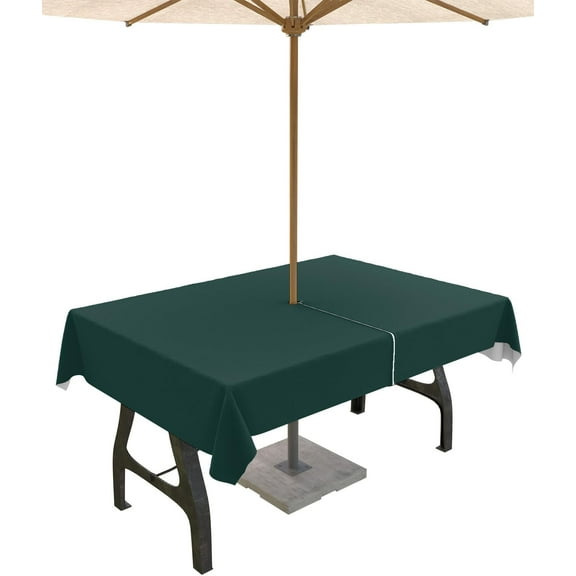 Deep Green Outdoor Tablecloth with Umbrella Hole and Zipper, Solid Color Table Cover for Rectangle Tables Waterproof Tabletop Collection for Patio, Garden, Picnic, Camping 60 x 102 inch