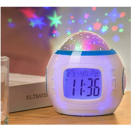 CCOCC Kids Alarm Clock,Colorful Projection Alarm Clock with Music and Temperature Display,Enchanting Night Light with Seven Color Effects and Starry Sky Projection