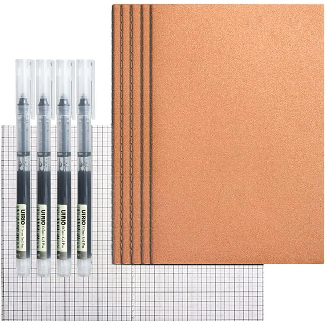 xianyou-5 Pack Carnet Papier Quadrillé - Carnet à Grille d'Ingénierie Mathématique - Format A4 8 x 11 Pouces, Kraft Blocs-Notes de Couverture - Notes de Journal Quotidien pour École, Travail, Prise de Notes, Composition