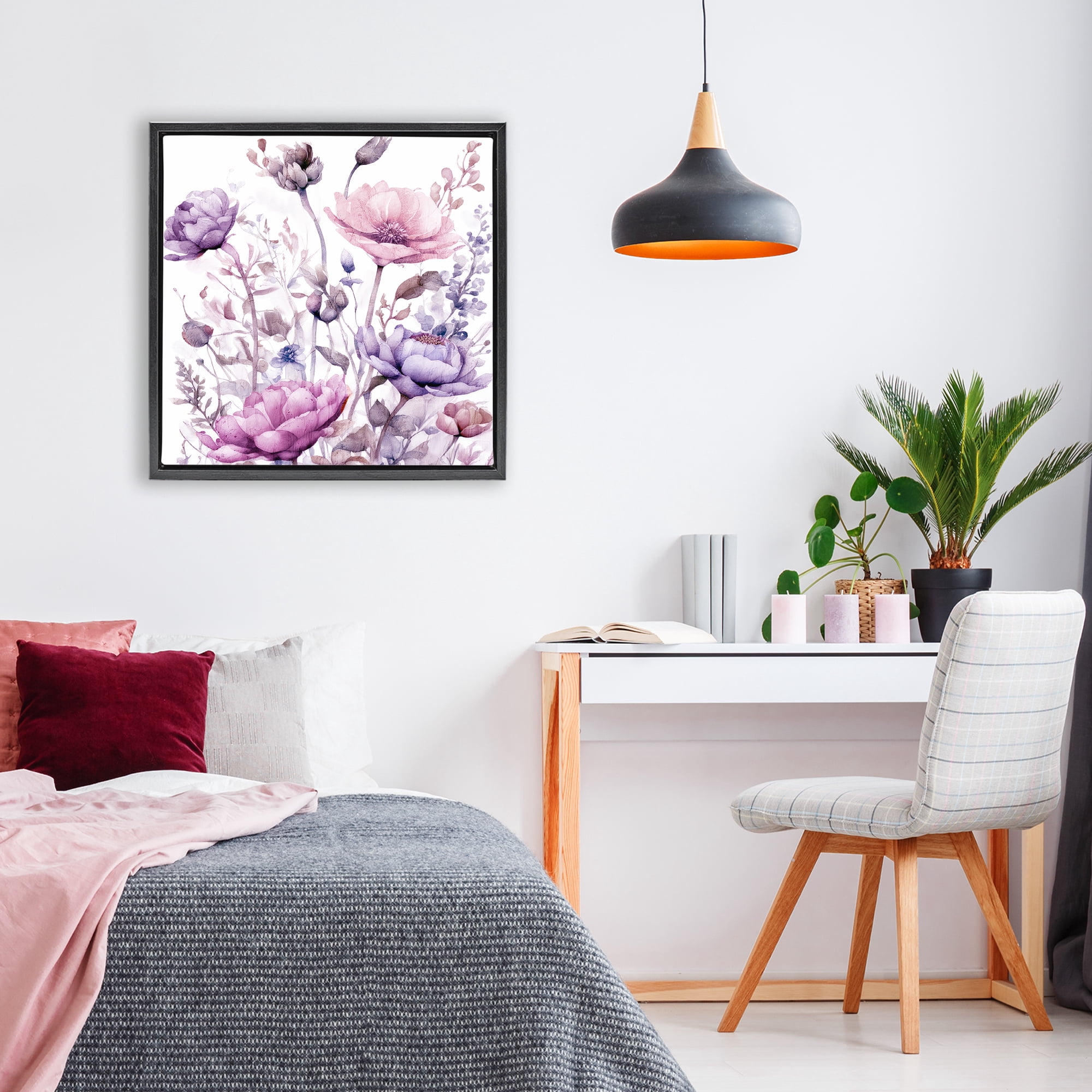 Stupell Industries Purple & Pink Florals Black Framed Floater Canvas Wall Art, design by Kim Lewis