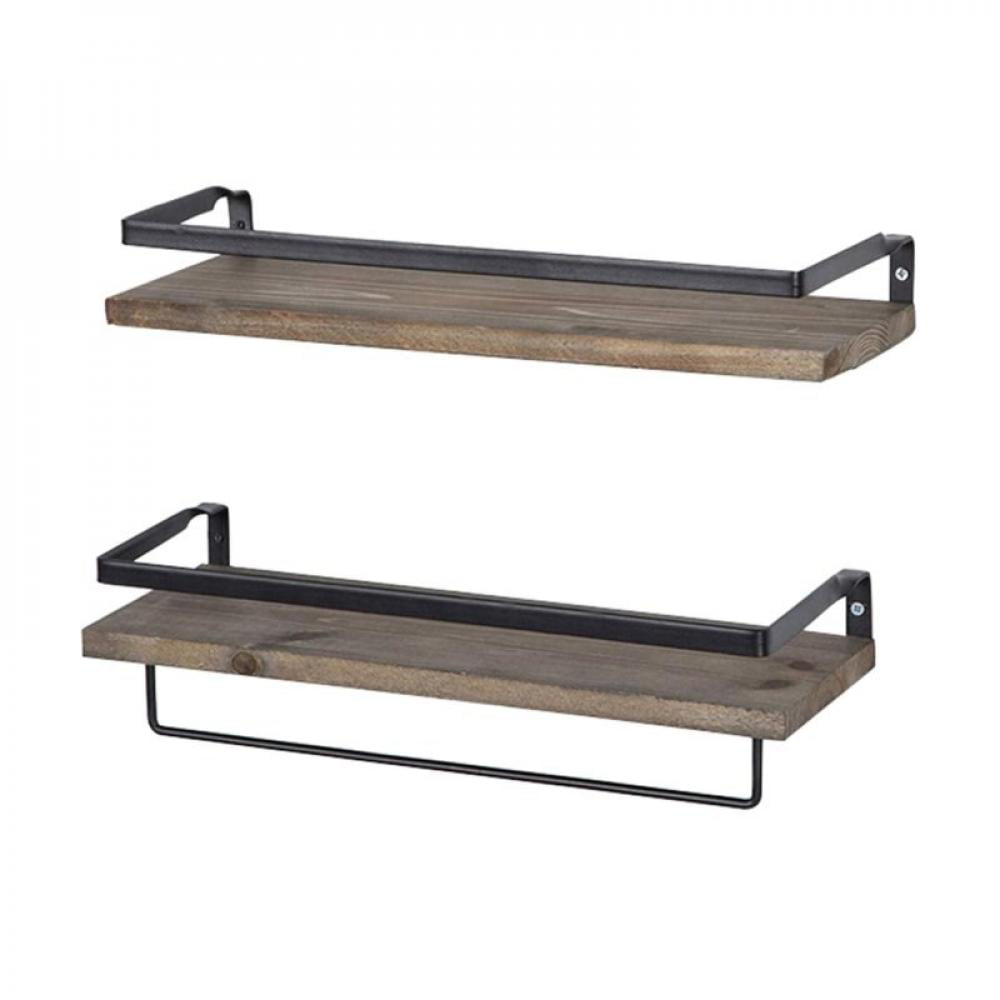 Details about   2  Tier Industrial Wood Storage Shelf  Wall Mounted Shelves Carbonized Black 