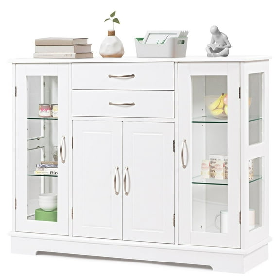 Giantex Adjustable Dining Sideboard with Tempered Glass, White