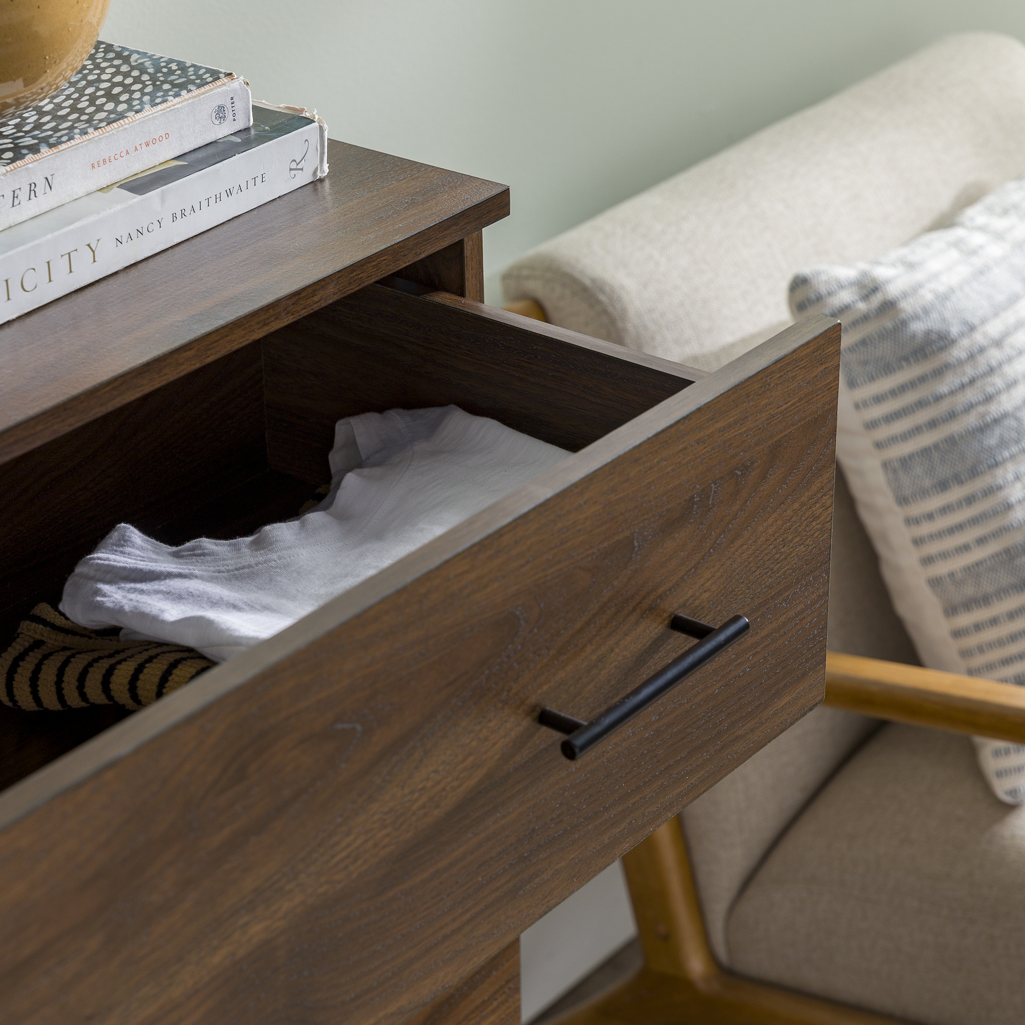 Walker Edison Modern 4 Drawer Vertical Dresser, Dark Walnut