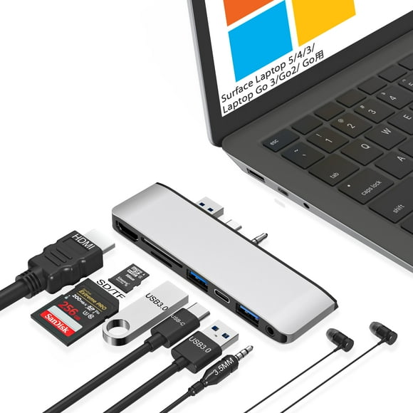 Surface Laptop 5/4/3 Hub Docking Station, Surface Laptop Accessories (4K@30HZ HDMI +2*USB 3.0 +USB-C +SD/TF Card Slot +3.5mm Audio),Surface Laptop USB C Hub for Surface Laptop 5/4/3/Laptop Go 3/Go2/Go