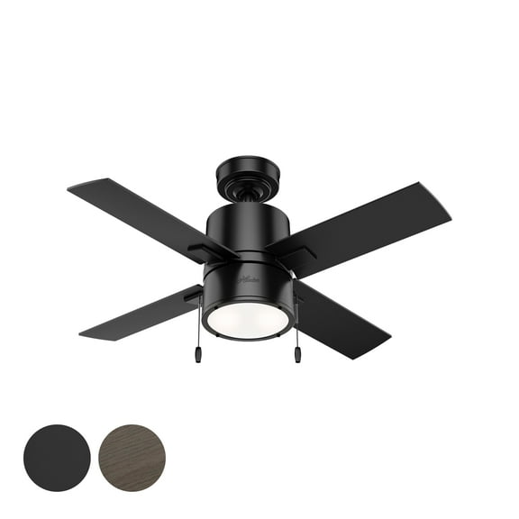 Restored Hunter Fan 42 inch Matte Black Indoor Ceiling Fan with LED Light Kit and Pull Chain for Living room, Bedroom, Basement, Kitchen, office (Refurbished)