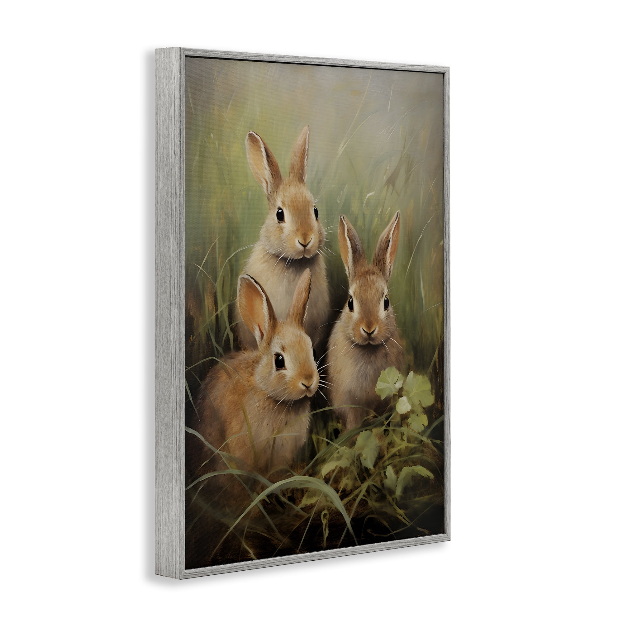 Stupell Industries Baby Bunny Trio Animals & Insects Painting Gray Framed Art Print Wall Art, 20 x 30